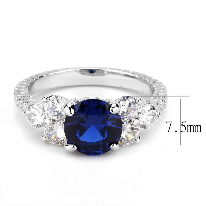 Middle Finger Ring 3W1601 Rhodium Brass Ring with CZ in London Blue