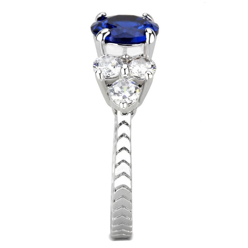 Middle Finger Ring 3W1601 Rhodium Brass Ring with CZ in London Blue