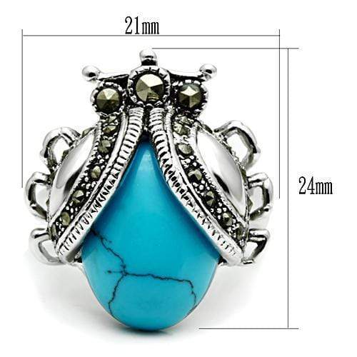 Middle Finger Ring 3W181 Rhodium Brass Ring with Synthetic in Sea Blue