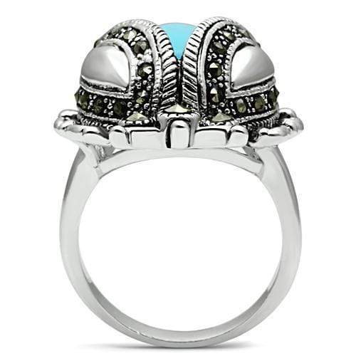 Middle Finger Ring 3W181 Rhodium Brass Ring with Synthetic in Sea Blue