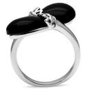 Middle Finger Ring 3W195 Rhodium Brass Ring with Semi-Precious in Jet