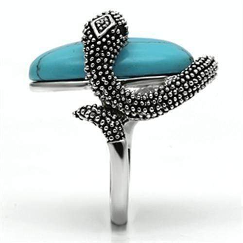 Middle Finger Ring 3W255 Rhodium Brass Ring with Synthetic in Sea Blue