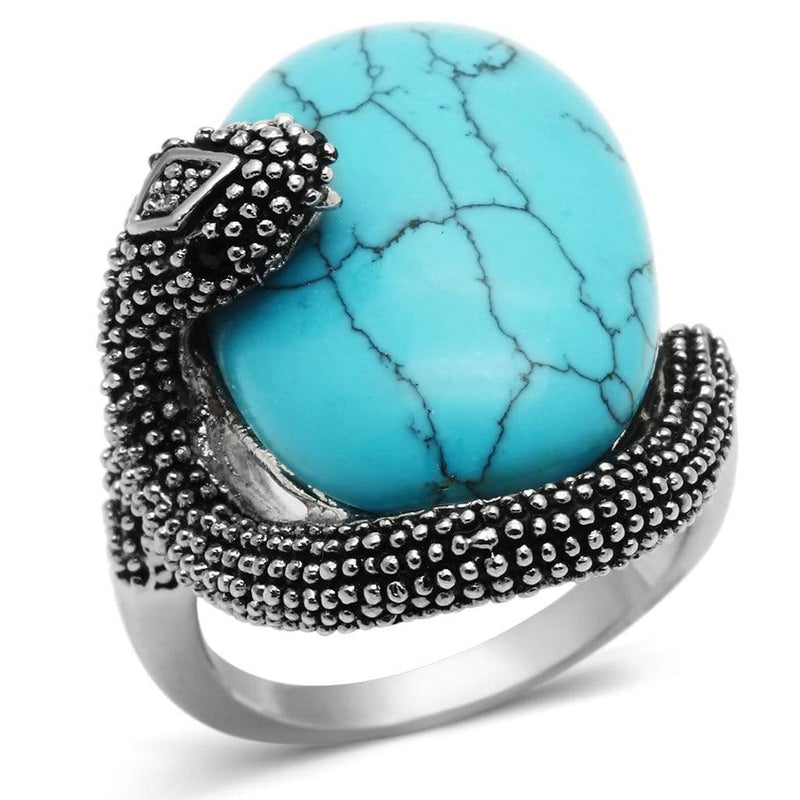 Middle Finger Ring 3W255 Rhodium Brass Ring with Synthetic in Sea Blue