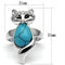 Middle Finger Ring 3W295 Rhodium Brass Ring with Synthetic in Sea Blue