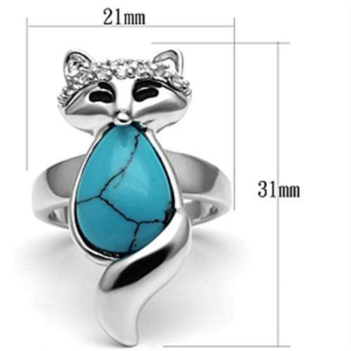 Middle Finger Ring 3W295 Rhodium Brass Ring with Synthetic in Sea Blue