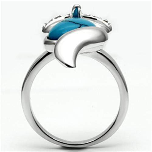 Middle Finger Ring 3W295 Rhodium Brass Ring with Synthetic in Sea Blue