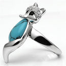 Middle Finger Ring 3W295 Rhodium Brass Ring with Synthetic in Sea Blue