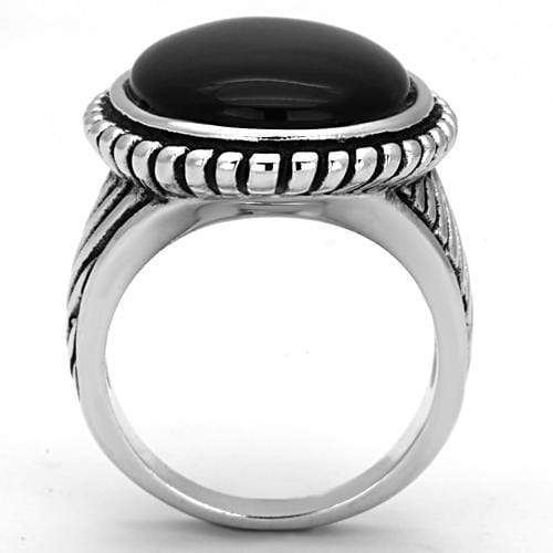 Middle Finger Ring 3w318 Rhodium Brass Ring with Semi-Precious in Jet