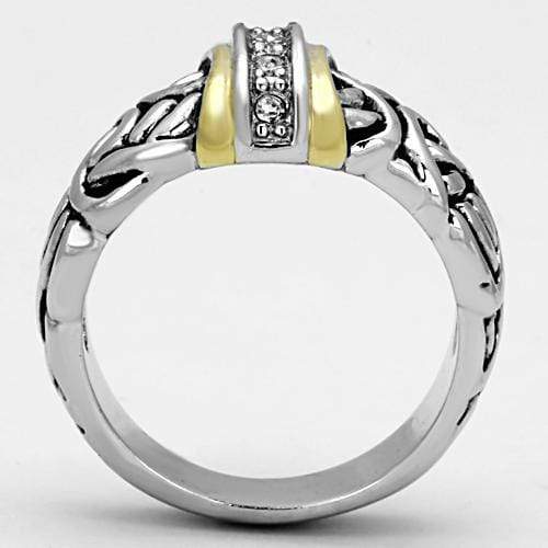 Middle Finger Ring 3W327 Reverse Two-Tone Brass Ring with Crystal