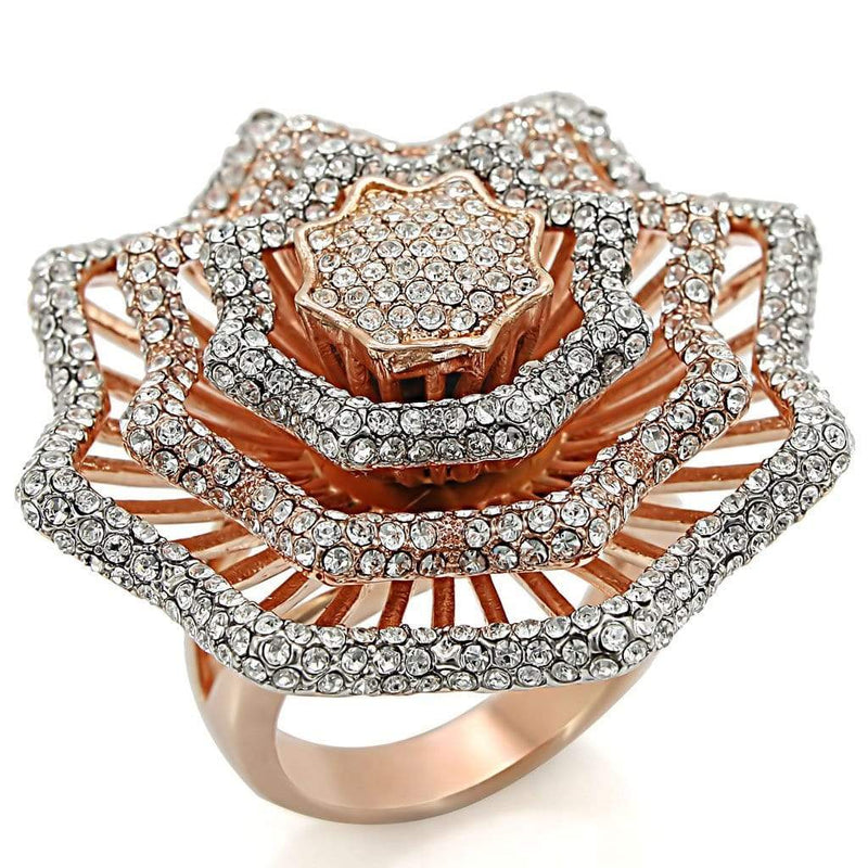 Pandora Rose Gold Rings 1W023 Rose Gold + Rhodium Brass Ring with Crystal