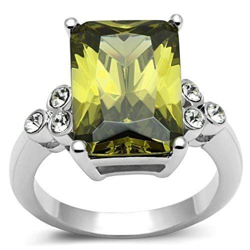 Pre Engagement Ring 3W029 Rhodium Brass Ring with CZ in Olivine color