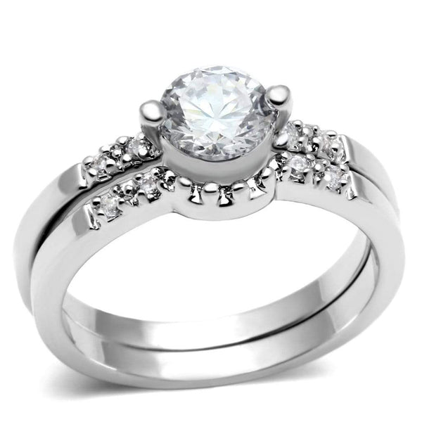 Pre Engagement Ring 3W044 Rhodium Brass Ring with AAA Grade CZ
