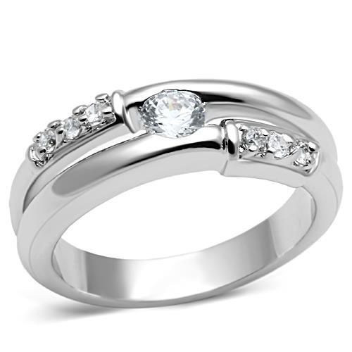 Pre Engagement Ring 3W049 Rhodium Brass Ring with AAA Grade CZ