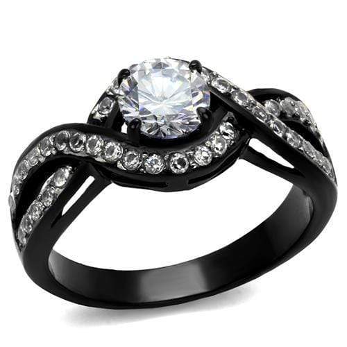 Promise Rings For Her TK2282 Two-Tone Black - Stainless Steel Ring with CZ