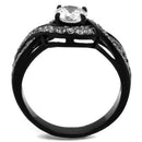 Promise Rings For Her TK2282 Two-Tone Black - Stainless Steel Ring with CZ