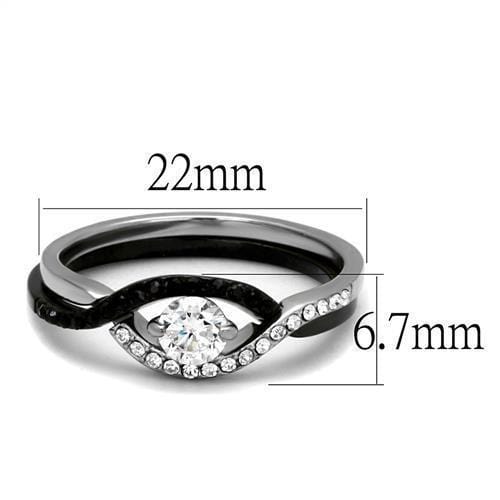 Promise Rings For Her TK2301 Two-Tone Black - Stainless Steel Ring with CZ