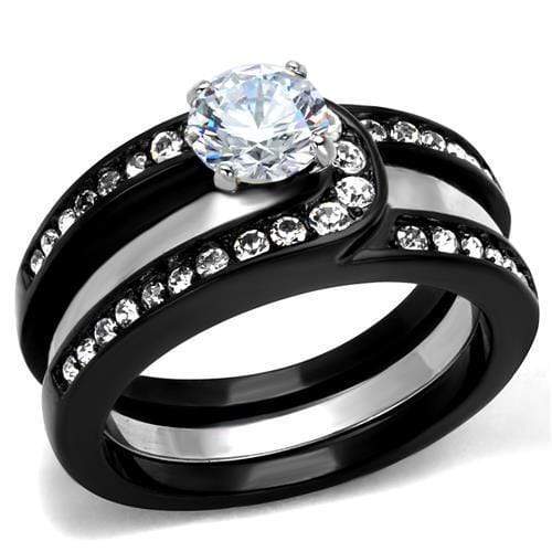 Promise Rings For Her TK2303 Two-Tone Black - Stainless Steel Ring with CZ