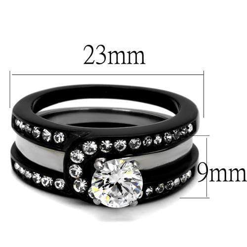 Promise Rings For Her TK2303 Two-Tone Black - Stainless Steel Ring with CZ