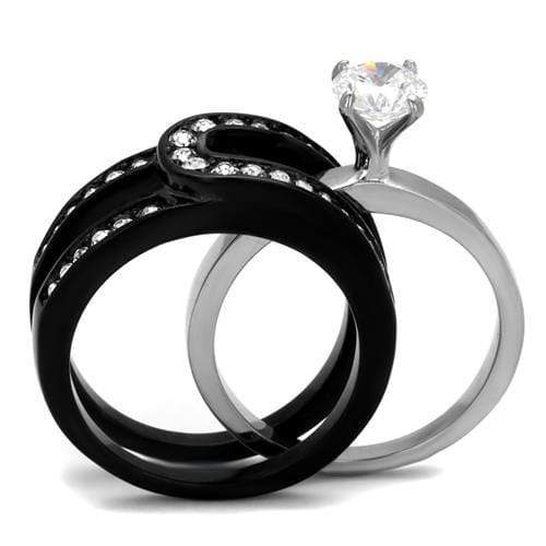 Promise Rings For Her TK2303 Two-Tone Black - Stainless Steel Ring with CZ