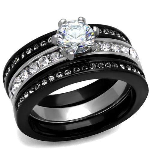 Promise Rings For Her TK2304 Two-Tone Black - Stainless Steel Ring with CZ