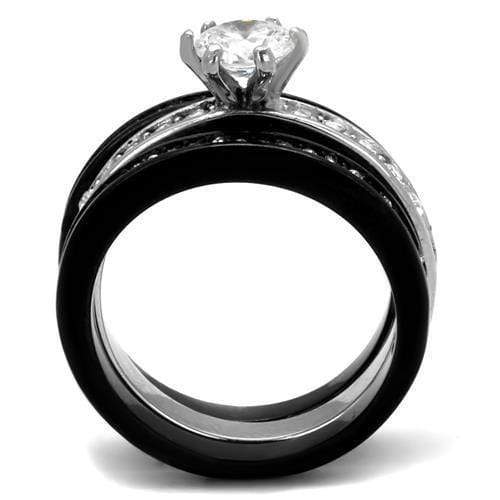 Promise Rings For Her TK2304 Two-Tone Black - Stainless Steel Ring with CZ