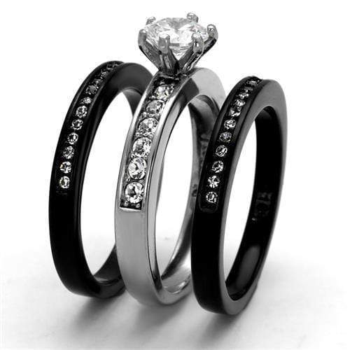 Promise Rings For Her TK2304 Two-Tone Black - Stainless Steel Ring with CZ