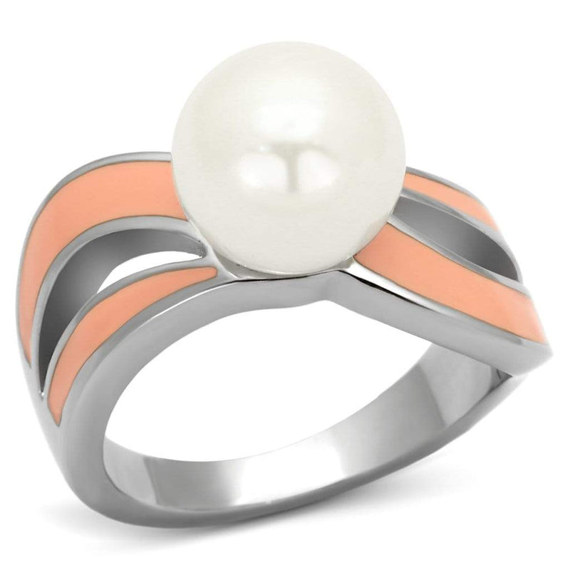 Silver Jewelry Rings Promise Rings TK810 Stainless Steel Ring with Synthetic in White Alamode Fashion Jewelry Outlet