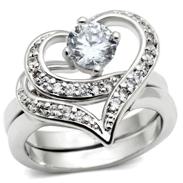 Proposal Ring 3W220 Rhodium Brass Ring with AAA Grade CZ