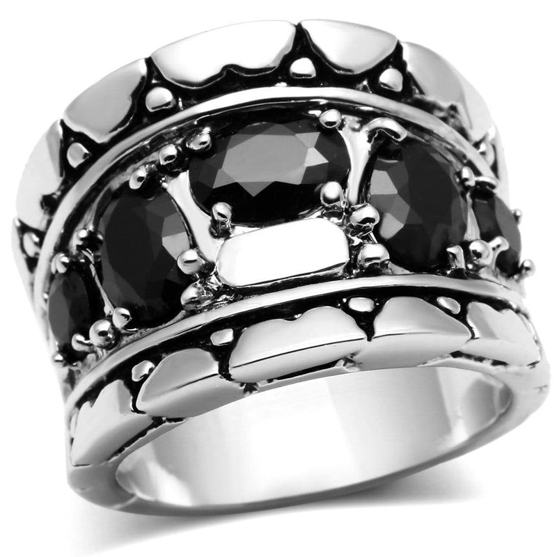 Proposal Ring 3W262 Rhodium Brass Ring with AAA Grade CZ in Black Diamond