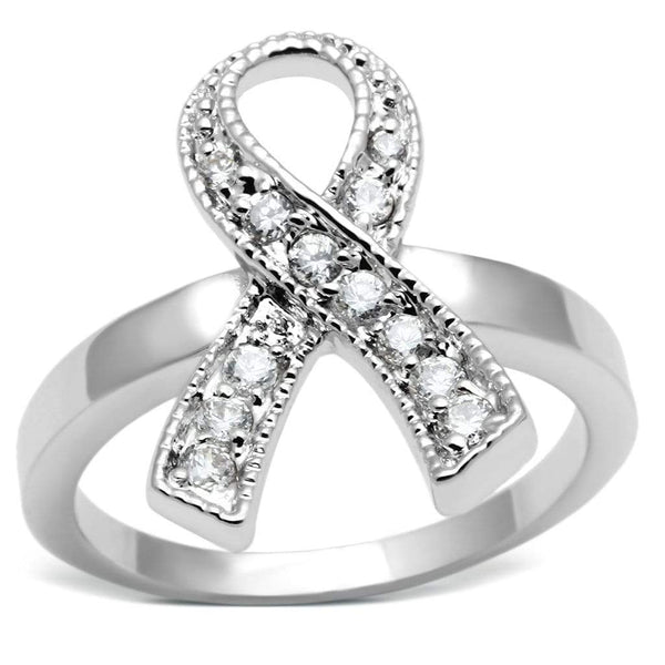 Proposal Ring 3W263 Rhodium Brass Ring with AAA Grade CZ