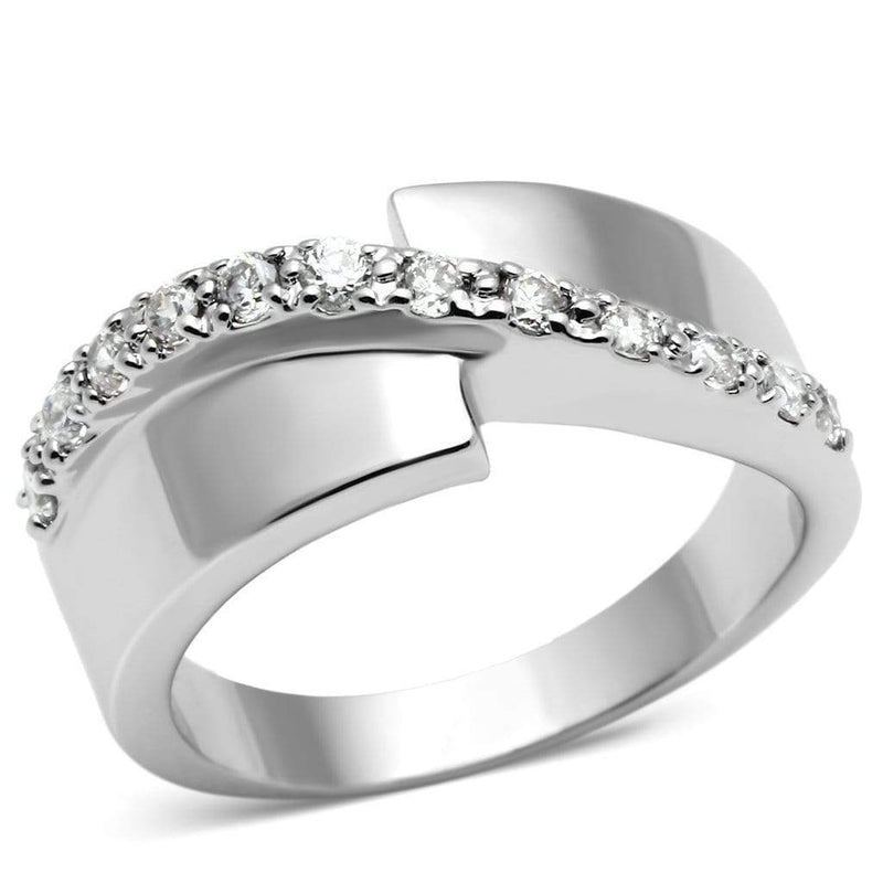 Proposal Ring 3W267 Rhodium Brass Ring with AAA Grade CZ