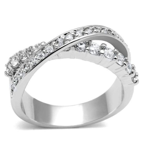 Proposal Ring 3W274 Rhodium Brass Ring with AAA Grade CZ