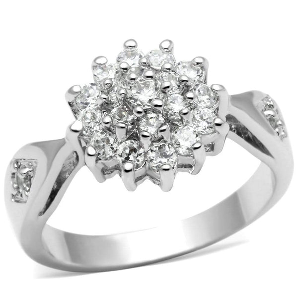 Proposal Ring 3W278 Rhodium Brass Ring with AAA Grade CZ