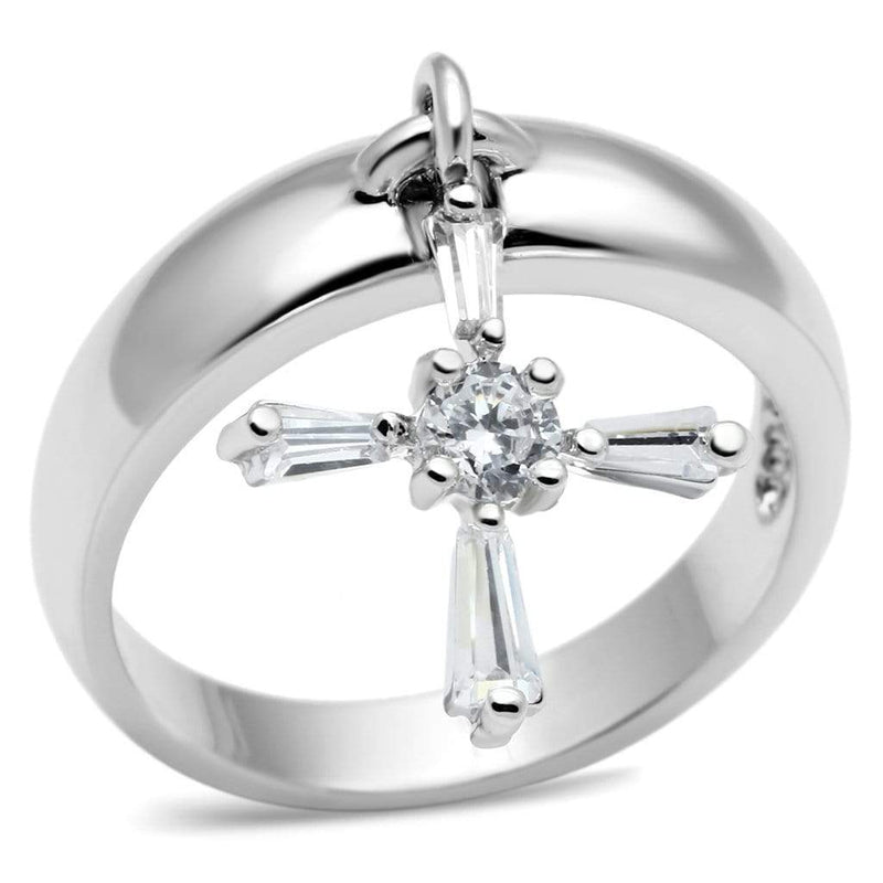 Proposal Ring 3W283 Rhodium Brass Ring with AAA Grade CZ