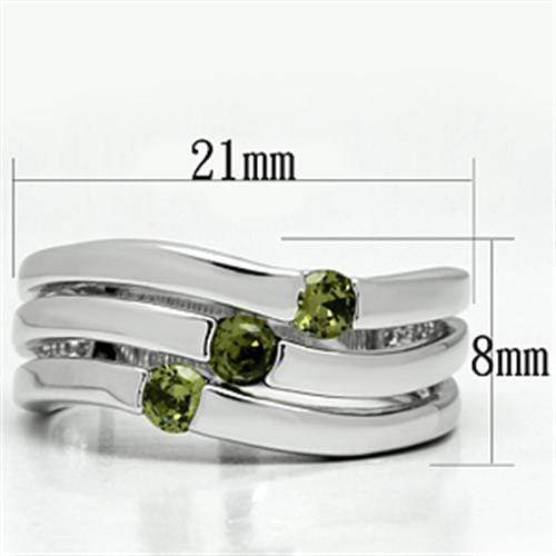 Proposal Ring 3W289 Rhodium Brass Ring with AAA Grade CZ in Olivine color