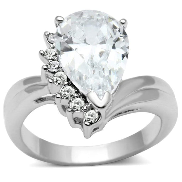 Proposal Ring 3W292 Rhodium Brass Ring with AAA Grade CZ