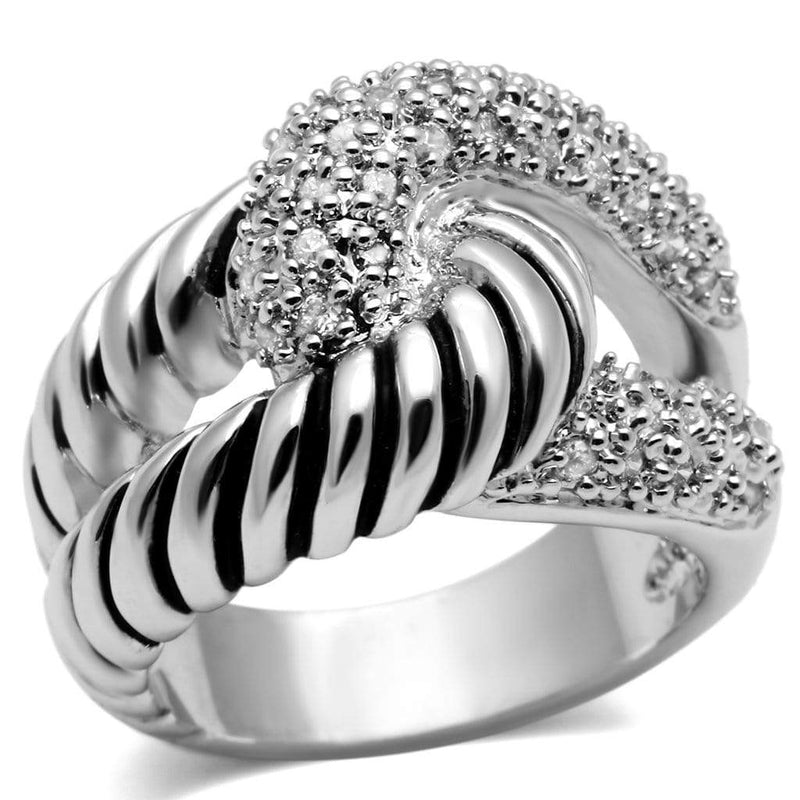 Proposal Ring 3W298 Rhodium Brass Ring with AAA Grade CZ