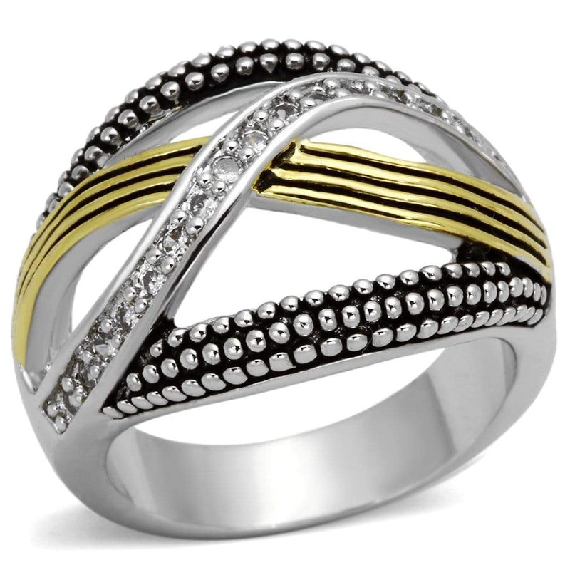 Proposal Ring 3W305 Reverse Two-Tone Brass Ring with AAA Grade CZ