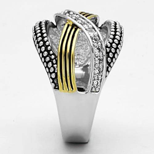 Proposal Ring 3W305 Reverse Two-Tone Brass Ring with AAA Grade CZ