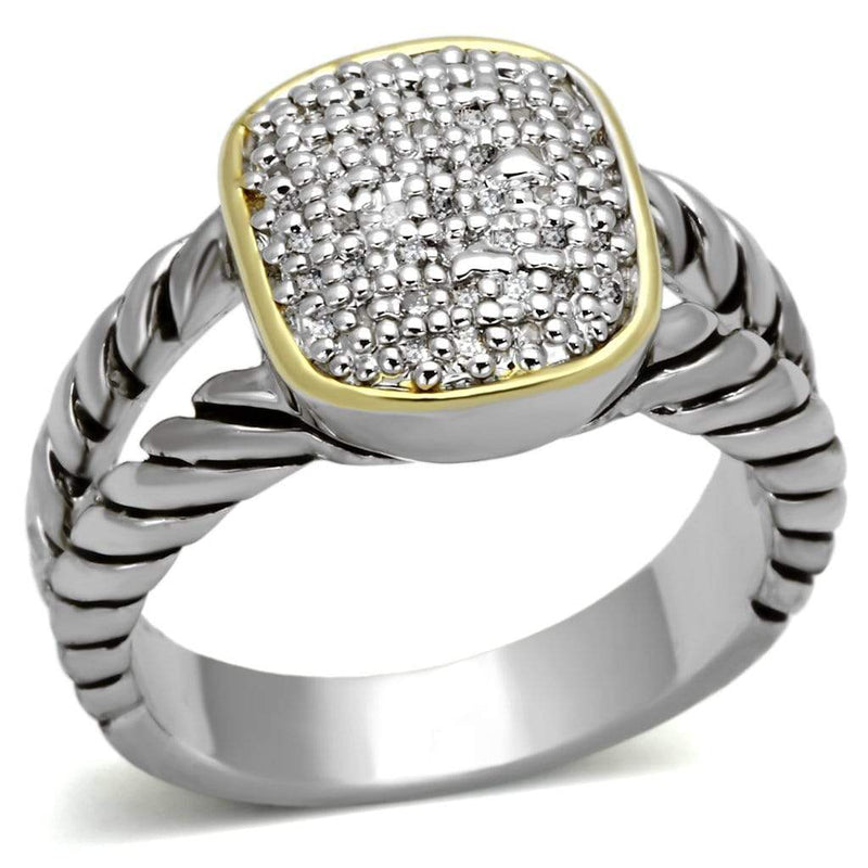 Proposal Ring 3W322 Reverse Two-Tone Brass Ring with AAA Grade CZ