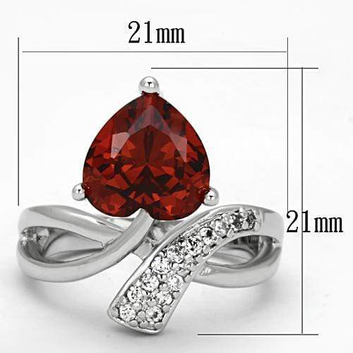 Proposal Ring 3W323 Rhodium Brass Ring with AAA Grade CZ in Garnet