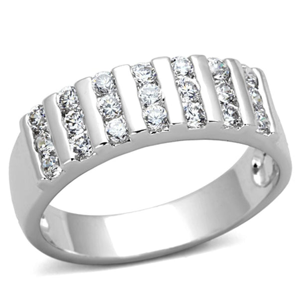 Proposal Ring 3W488 Rhodium Brass Ring with AAA Grade CZ