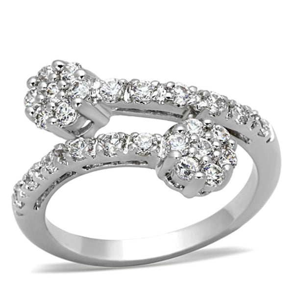 Proposal Ring 3W490 Rhodium Brass Ring with AAA Grade CZ