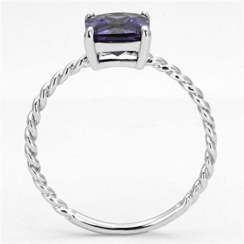 Proposal Ring 3W498 Rhodium Brass Ring with AAA Grade CZ in Amethyst