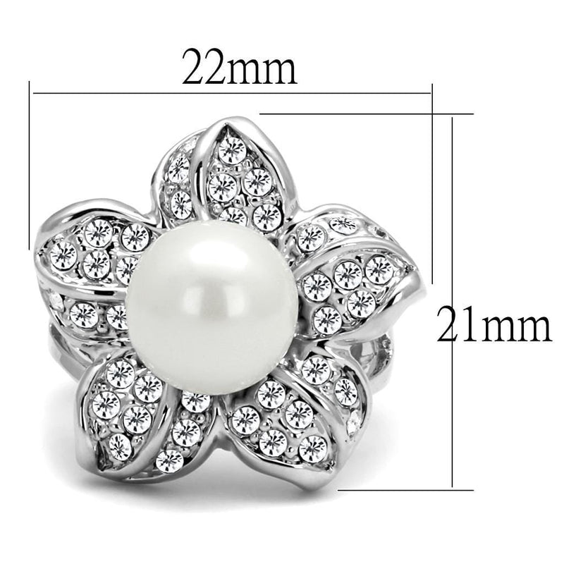 Silver Jewelry Rings Purity Rings LO4088 Rhodium Brass Ring with Synthetic in White Alamode Fashion Jewelry Outlet