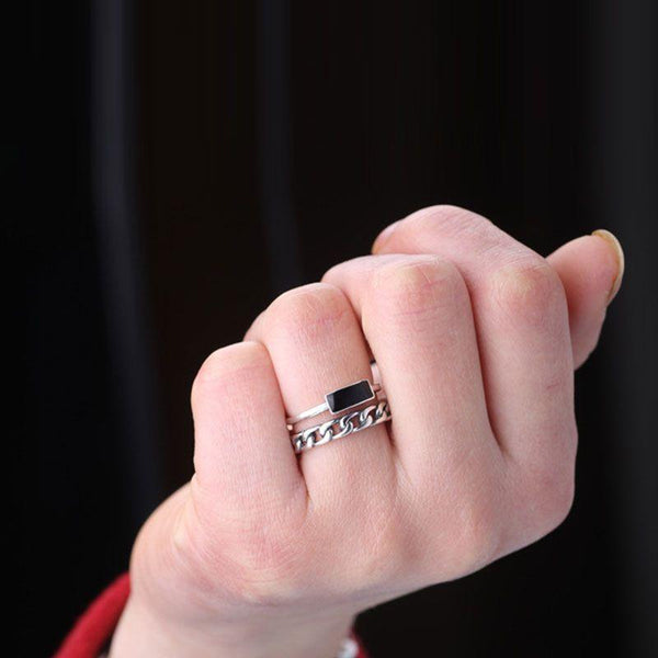 Silver Jewelry Rings Retro Ethnic Style Women Sterling Silver Chain Double Lines Design 925 Ring TIY
