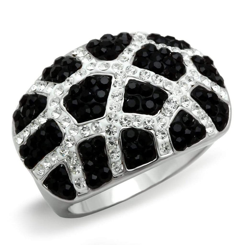 Right Hand Ring 3W151 Rhodium + Ruthenium Brass Ring with Top Grade Crystal