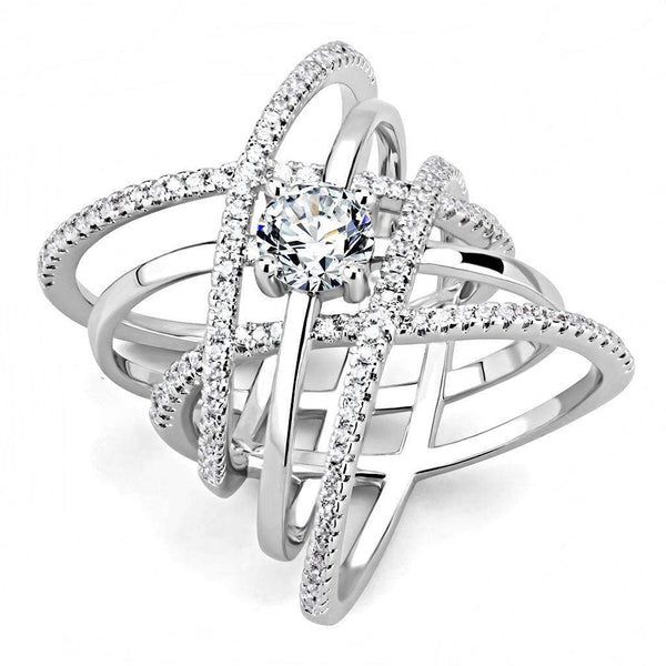 Right Hand Ring 3W1528 Rhodium Brass Ring with AAA Grade CZ