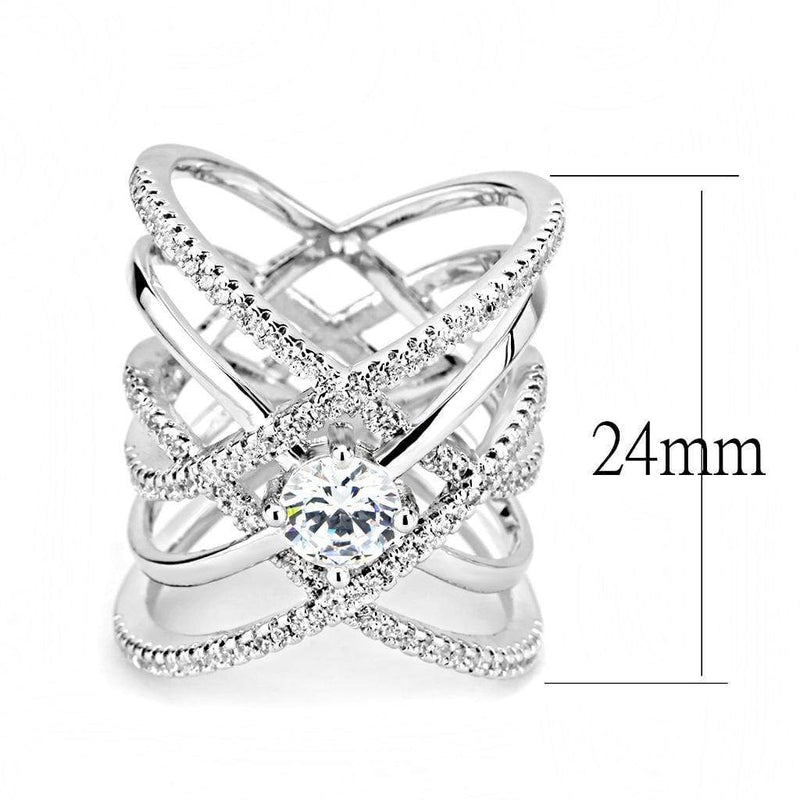 Right Hand Ring 3W1528 Rhodium Brass Ring with AAA Grade CZ