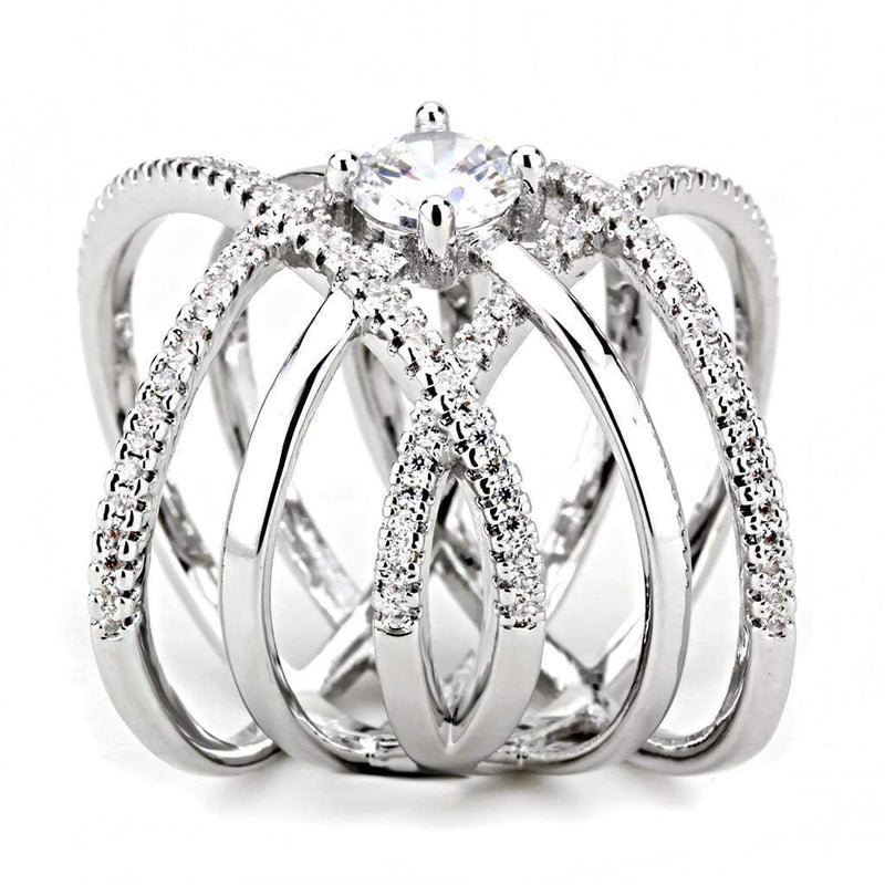 Right Hand Ring 3W1528 Rhodium Brass Ring with AAA Grade CZ